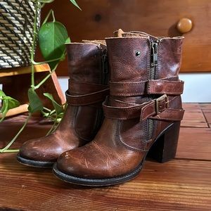 freebird zipper boots with stacked heel